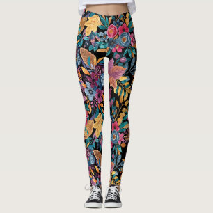 Blandad Blommigt Löv Berry Watercolor Mönster Leggings