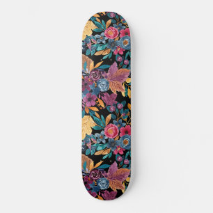Blandad Blommigt Löv Berry Watercolor Mönster Mini Skateboard Bräda 18,5 Cm