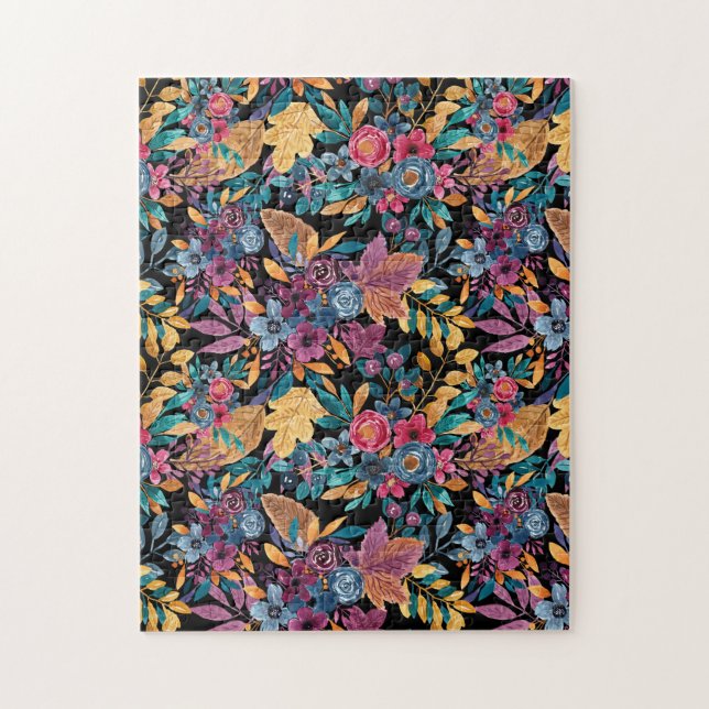 Blandad Blommigt Löv Berry Watercolor Mönster Pussel (Vertikal)