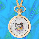 Blandad Blommigt Sying Maskin Necklace Watch Armbandsur<br><div class="desc">Ett sytemat halsband tittar på redot för att vara personlig med hennes namn. Utskrivet med en svart vintage,  stil,  syd maskin,  med en lavish bouquet med blandade pastellblommor med vattenfärg. Redigera bara namn-texten i knappen "anpassa den". Ditt val av guld-ton eller silver-ton.</div>