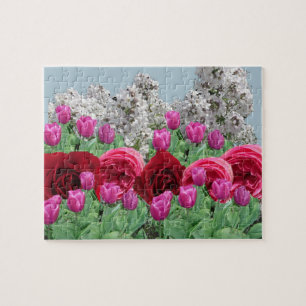 Blandad blomsterträdgård pussel