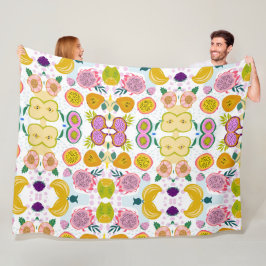 Blandad frukt mönster, vit lila  rosa fleecefilt