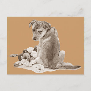 Blandad gräddynga med teddy hund realist art vykort