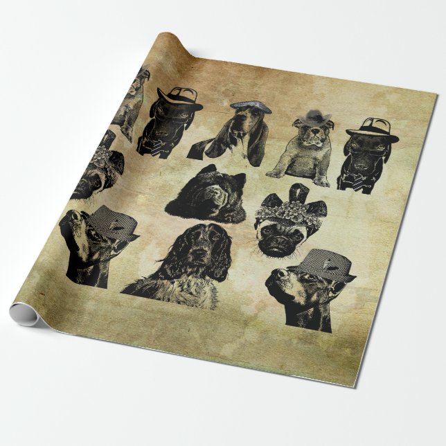 blandad hund aveln pet porträtt original collage a presentpapper (Utrullad)