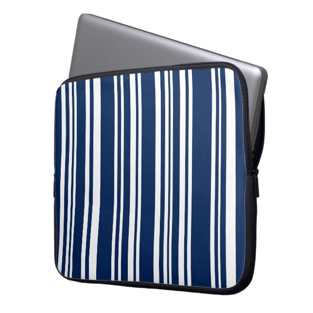 Blandad Indigo och vit Rand Laptop Sleeve (Framsidan Vänster)