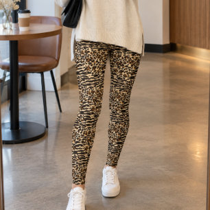 Blandad Leopard- och Tigerstripstryck Leggings