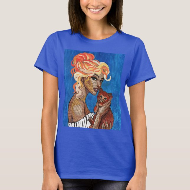 Blandad Media Collage Kattmamma T-Shirt - Konstnär (Framsida)