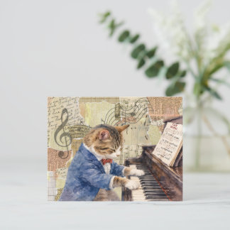 Blandad Media Katt som Spelar Piano Välkomstkort Inbjudningar