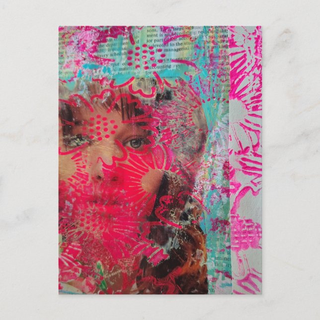 Blandad media-kollage med blomkvinna vykort (Framsida)