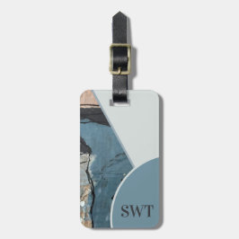 Blandad mediaAbstrakt Grått Blue Initial Monogram Bagagebricka