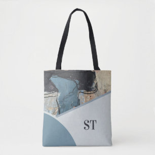 Blandad mediaAbstrakt Grått Blue Initial Monogram Tygkasse