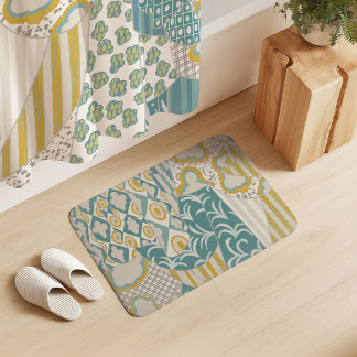 Blandad motiv draperi krämgul aqua mint beige badrumsmatta