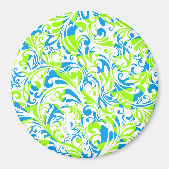 Blandade blommönster för ljusblå grönt magnet (Framsidan)