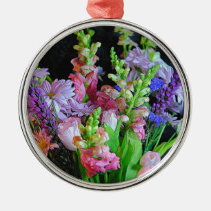Blandade blommor av Rosa och Lila Julgransprydnad Metall