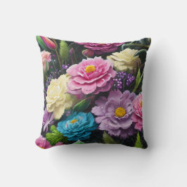 Blandade blommor, Färgglada, Retro Modern Vår Kudde
