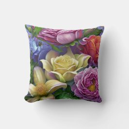 Blandade blommor, färgglada, retro modern vår kudde
