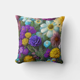 Blandade blommor, färgglada, retro modern vår T Kudde