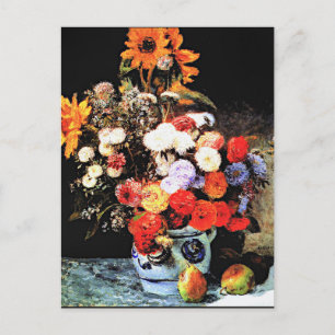 Blandade blommor i en vedartspets. vykort