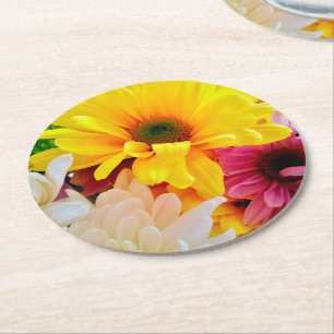 Blandade Daisy Bouquet Round Underlägg Papper Rund