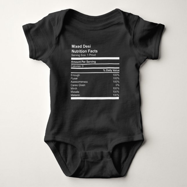 Blandade Desi Nutrition Facts Baby Jersey T-Shirt (Framsida)