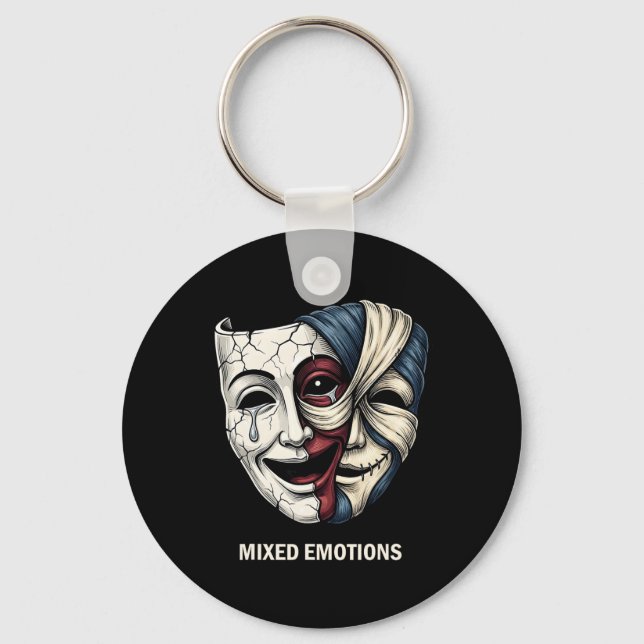 Blandade Känslor Mask Mörk Estetik Goth Grafik  Nyckelring (Framsida)