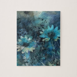 Blandade media i blåa blommor pussel