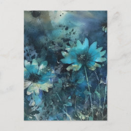 Blandade media i blåa blommor vykort