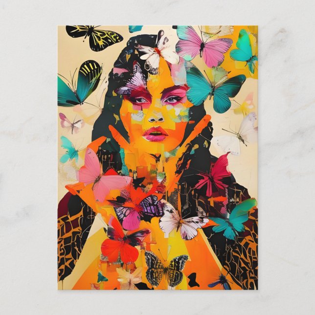Blandade medier för kvinnor och fjärilar vykort (Framsida)