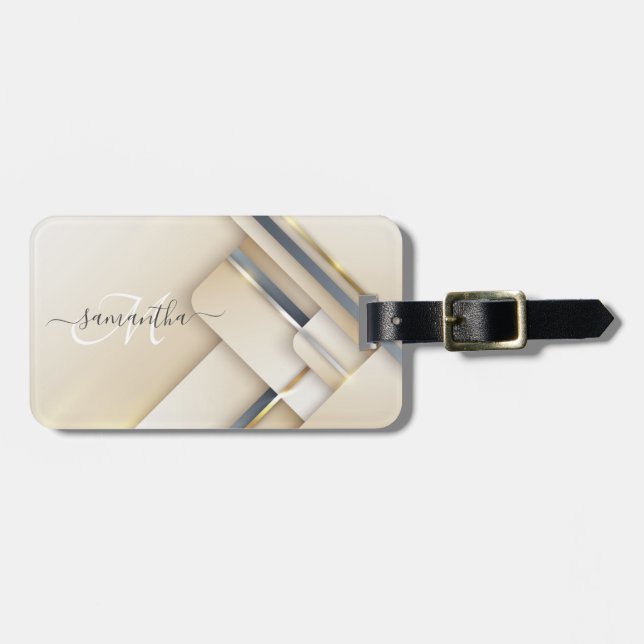Blandade metaller 3D-utseende Kalligrafi Guld Mono Bagagebricka (Horisontell Framsida)