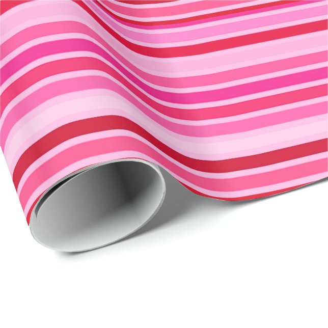 Blandade ränder, fuchsia, vinröd och rosa presentpapper (Rullad Hörn)