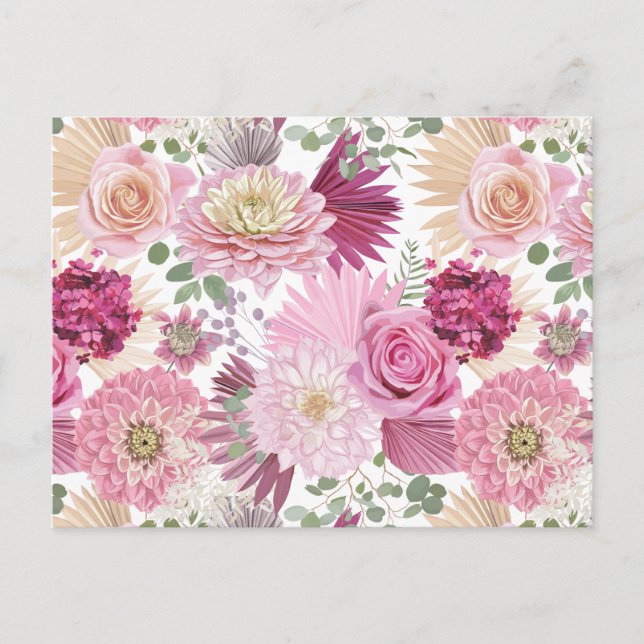 Blandade rosa trädgårdsblommor   vykort (Framsida)