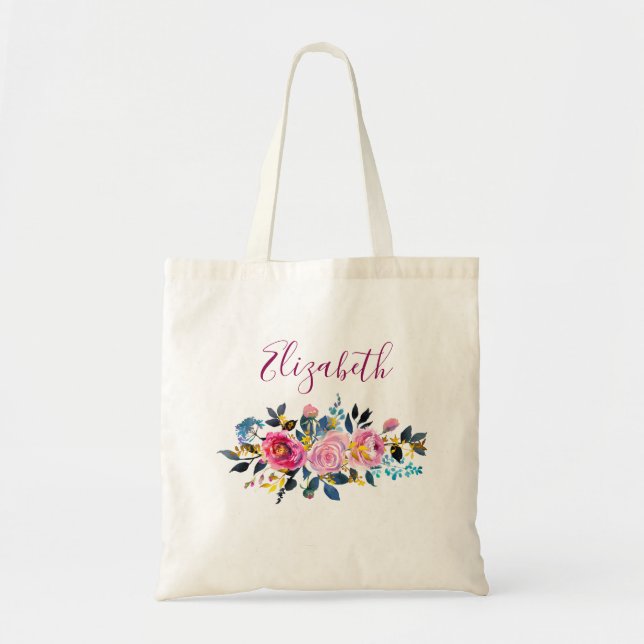 Blandade Rosor Boho Blombukett Tygkasse (Framsidan)