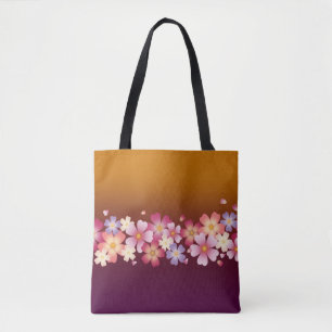 Blandade Sakura-Blommar Kimono Stil Burgundy & Gul Tygkasse