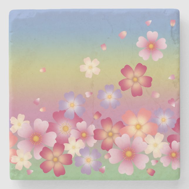 Blandade Sakura-Blommar Kimono Stil Rainbow Stenunderlägg (Framsidan)