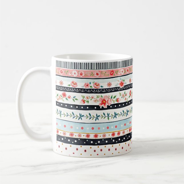 Blandade shabby chic-mönster kaffemugg (Vänster)