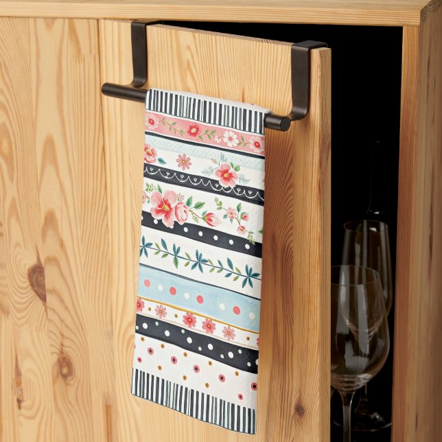 Blandade shabby chic-mönster kökshandduk (Thirds Fold)