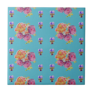 Blandade Teal Ros Lila violett blom- Keramisk Plat Kakelplatta