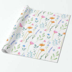 Blandade vattenfärger, vilda blommor, Mönster Presentpapper