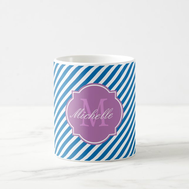 Bländande blå randig monogrammugg kaffemugg (Center)