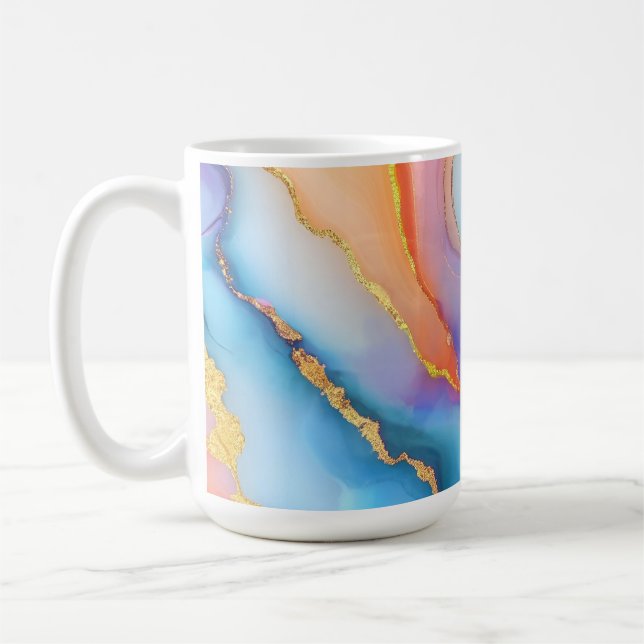 Bländande marmor i blåa, rosa och orangea nyanser kaffemugg (Vänster)