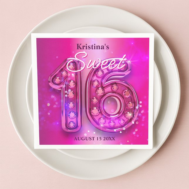 Bländande rosa ädelstensnummer Sweet 16 Pappersservett (Skapare uppladdad)