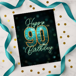 Bländande Turkos Guld 90-års Födelsedagsjubileum Vykort