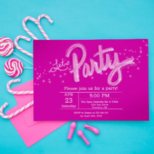 Bländande varmt rosa Let's Party Horisontell Inbjudningar