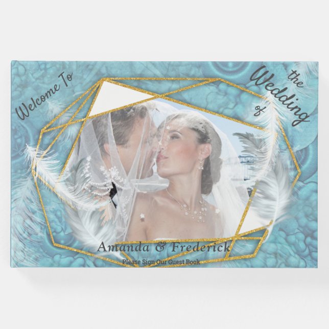 Blandat blåsilke mönster med vita gnistor gästböcker (Framsida)