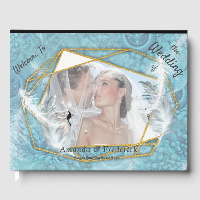 Blandat blåsilke mönster med vita gnistor gästböcker (Framsida)