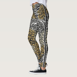 Blandat djurtryck Utskrift av Zebra Leopard Tiger Leggings
