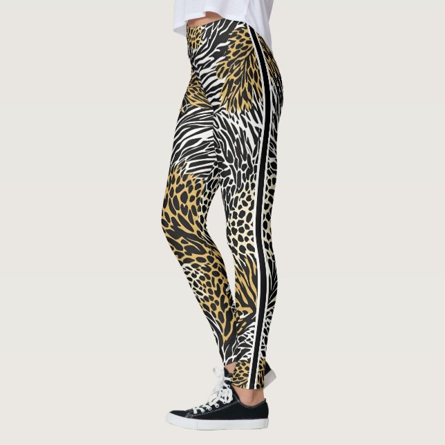 Blandat djurtryck Utskrift av Zebra Leopard Tiger  Leggings (Vänster)