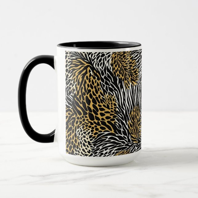 Blandat djurtryck Utskrift av Zebra Leopard Tiger  Mugg (Vänster)