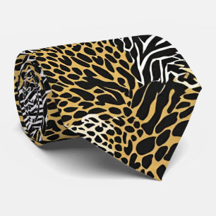 Blandat djurtryck Utskrift av Zebra Leopard Tiger Slips