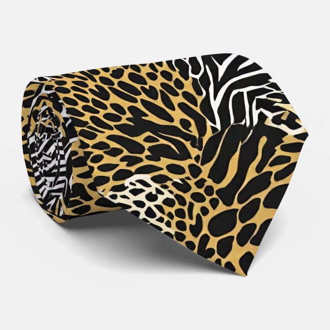 Blandat djurtryck Utskrift av Zebra Leopard Tiger  Slips (Rullad)